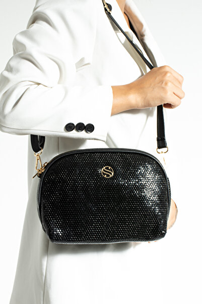 Morpelikan Women's Cross Strap 3 Compartment Double Metal Zipper Gold Accessory Shoulder Bag