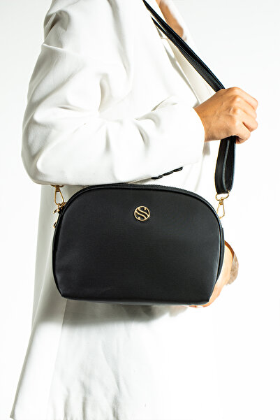 Morpelikan Women's Cross Strap 3 Compartment Double Metal Zipper Gold Accessory Shoulder Bag