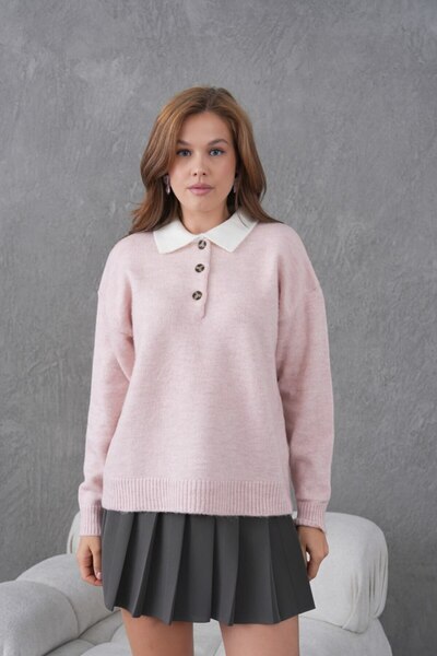 Noi Belis Oversized Soft Texture Half Placket Button Knitwear Sweater Aw25Kz0098