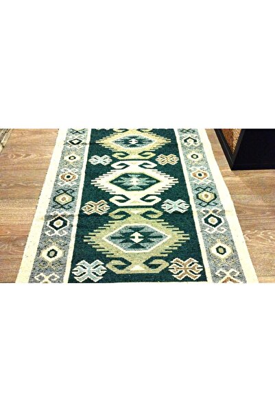 OEM Traditional woven rug, double-sided, size 80 x 200 cm, green and cream 001