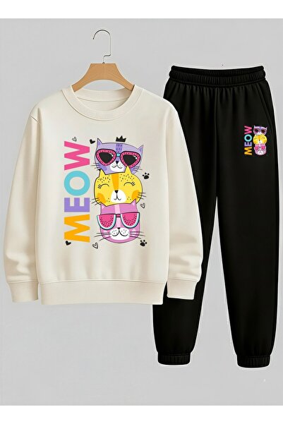 LORVEX Swea albă pentru fete tricou - Set trening cu gât rotund, imprimeu COL...