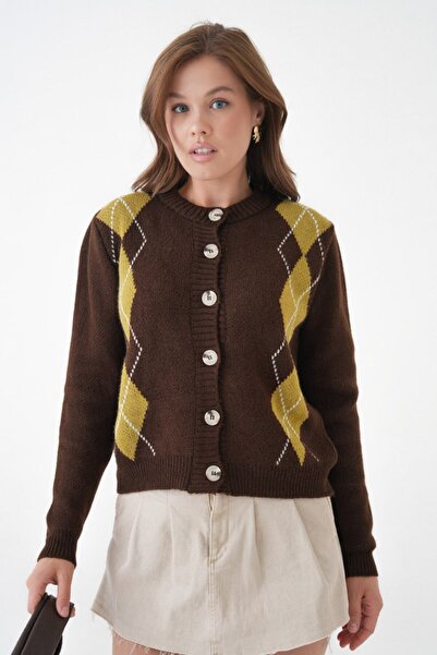 Noi Belis Regular Pattern Baklava Patterned Knitwear Cardigan Aw25Hi0063