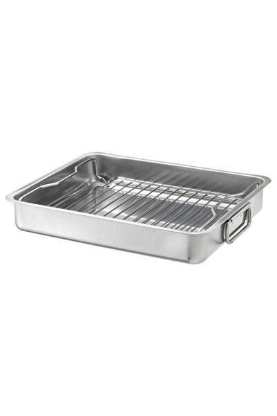 KONCIS Roasting Tin with Grill Rack, Stainless Steel, 40x32 cm