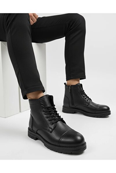 MODANI SEÇ Erkek Kürklü Suni Deri Bağcıklı Askeri Postal Bot – Siyah/Kahve/Ta...