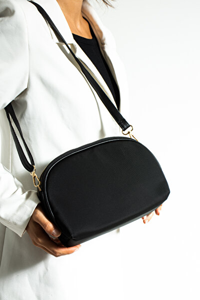 Morpelikan Women's Cross Strap 3 Compartment Double Metal Zipper Gold Accessory Shoulder Bag