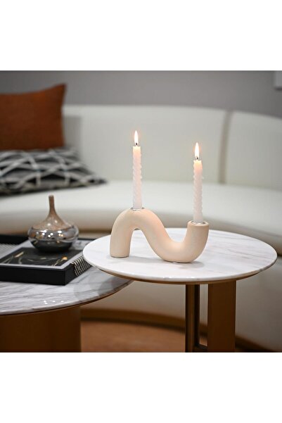 KASTWAVE Ceramic Taper Candle Holder, Cream -