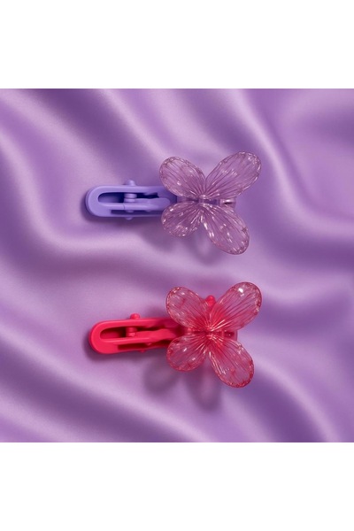 Serra 2’li mor ve pembe kelebek detaylı toka