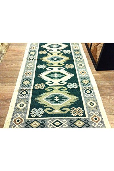 OEM Traditional woven rug, double-sided, size 80 x 200 cm, green and cream 001