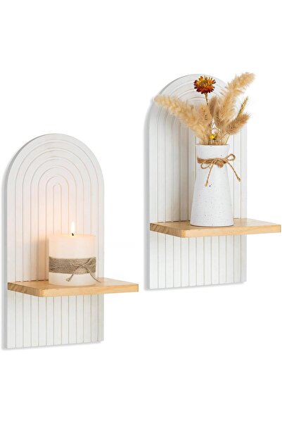 NUPTIO White Wood Candle Sconces - Set of 2 Boho Wall Decor, Mounted Candle Holders