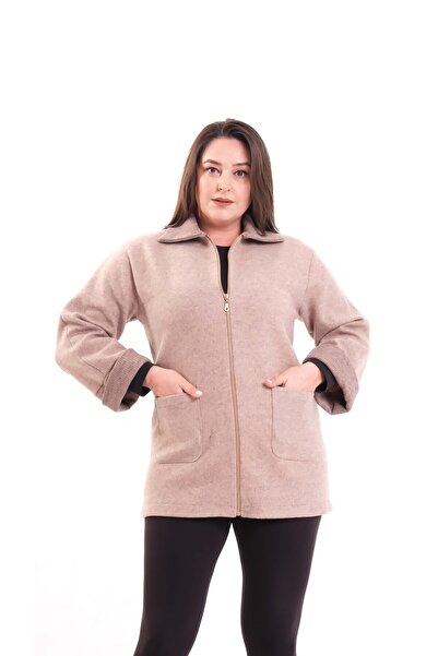 Sevda Etek Manşet ve Yaka Triko Detaylı Kaşe Hırka