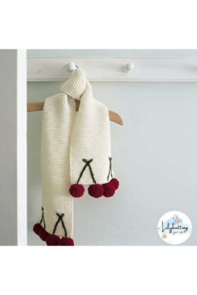 Handmade Lily knitting el örgüsü kirazlı kadın atkı