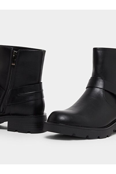Styli Black Buckle Ankle Boots