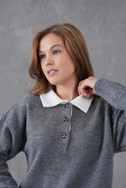 Noi Belis Oversized Soft Texture Half Placket Button Knitwear Sweater Aw25Kz0098