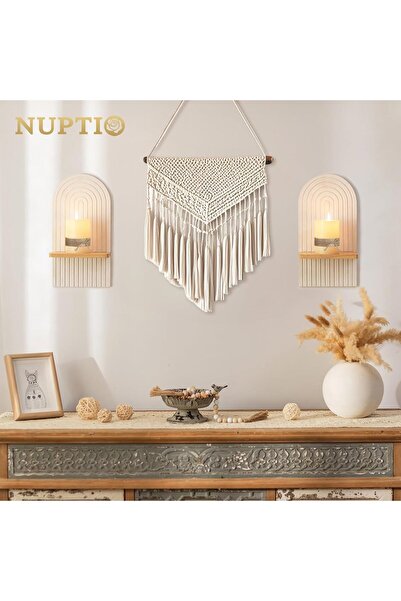 NUPTIO White Wood Candle Sconces - Set of 2 Boho Wall Decor, Mounted Candle Holders