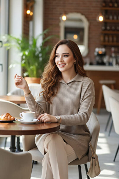 Neva Style Corded Fabric Mink Knitwear Sweater Tunic 65903V2