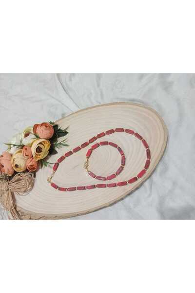 golden takış طقم قلادة وسوار أحمر