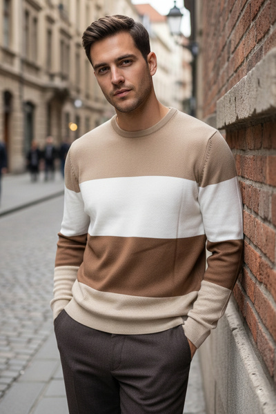 NAZEF Slim Fit Crew Neck Patterned 50% Cotton Knitwear Sweater