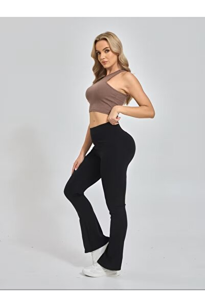 CRNSSWİMWEAR Women's Black Flared High Waist Diving Fabric Shaping / Sculpting Leggings