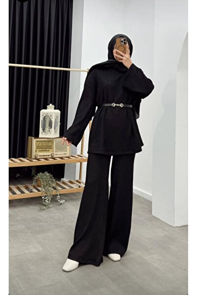 Lovely butik Melody Twill Fabric Suit with Belt Tunic Pants Double Combination