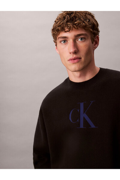 Calvin Klein Cotton Blend Monogram Logo Relaxed Fit Sweater