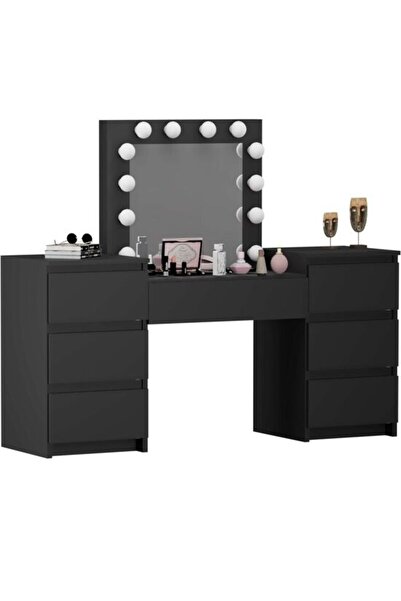 Artool Dressing table/makeup table, black, with mirror and LEDs, Antonia, 155x42x135 cm