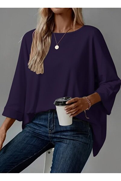 JANES Γυναικεία μπλούζα με λαιμόκοψη με τριών τέταρτων μανίκια από βισκόζη