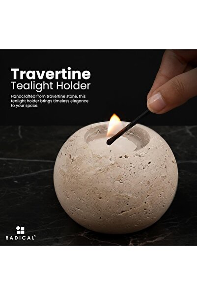 Radicaln Marble Tealight Candle Holder 4" Travertine Set of 3