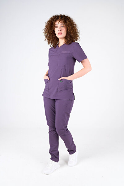 cabrio Modern Classic Koyu Mor Doktor Hemşire Medikal Cerrahi Takım Üniforma ...