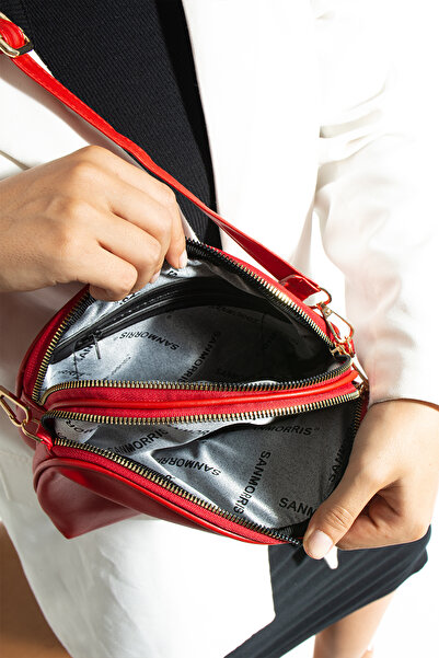 Morpelikan Women's Cross Strap 3 Compartment Double Metal Zipper Gold Accessory Shoulder Bag