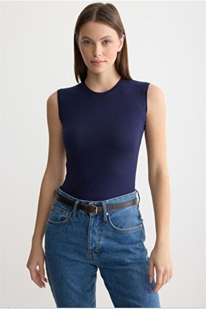 MODA MAÇKA PARK Viscose Combed Cotton Crew Neck Zero Sleeve Bodysuit Underwear