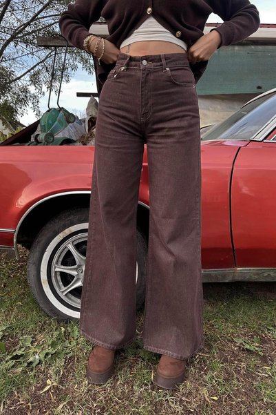 lizge giyim Wide-Lettered Colorful Denim Pants