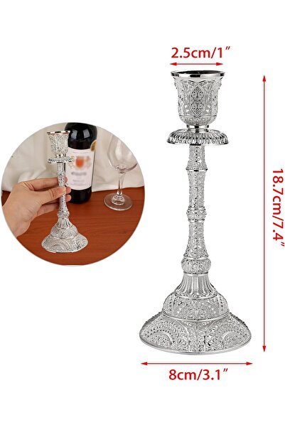 OwnMy Set of 2 Taper Candle Holders, 7.4" Brass Candlestick Holders, Silver