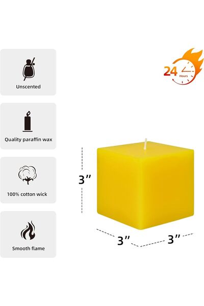 Zest Candle Pillar Candle, 3 by 3-Inch, Yellow Square