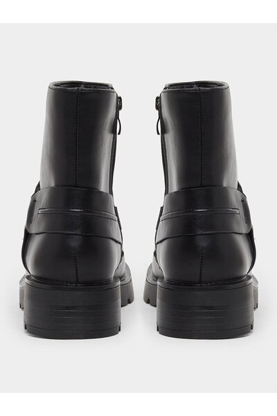 Styli Black Buckle Ankle Boots