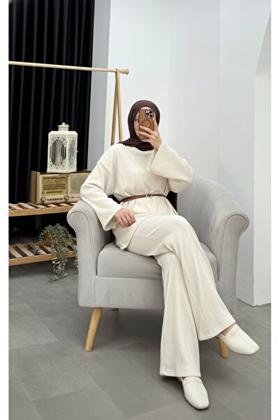 Lovely butik Melody Twill Fabric Suit with Belt Tunic Pants Double Combination