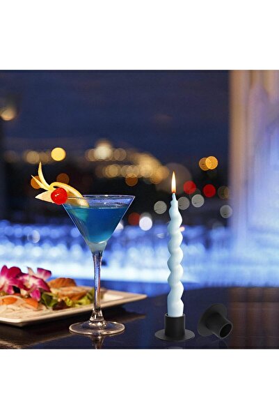 BIGTHREE 4pcs Retro Black Iron Taper Candle Holders (Vintage Round)