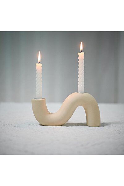 KASTWAVE Ceramic Taper Candle Holder, Cream -