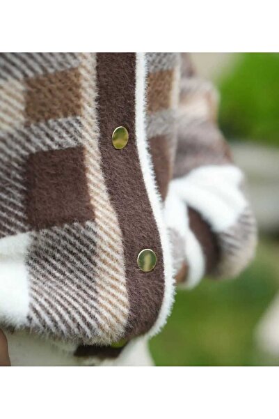 WIENELLA Women's Plaid Pattern Angora V-Neck Soft Textured Knitwear Cardigan