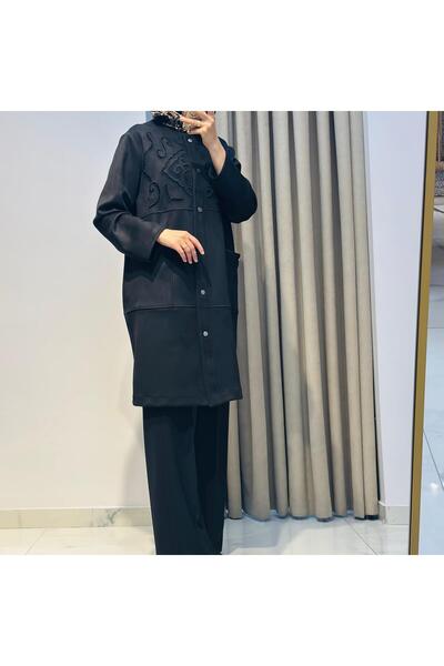 Tığ Triko NAKIŞ DETAYLI SÜET KAP SİYAH