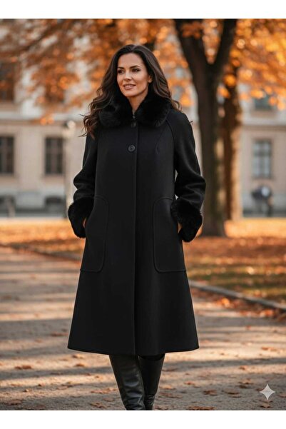 HCC HAKKO Palton cu guler de blană cu nasturi