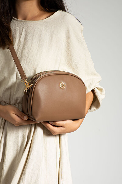 Morpelikan Women's Cross Strap 3 Compartment Double Metal Zipper Gold Accessory Shoulder Bag