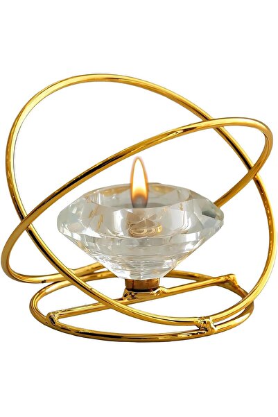 KASTWAVE Modern Geometric Gold Candle Holder (Metal & Crystal) for Taper and ...