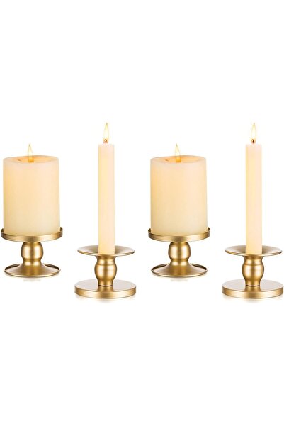 SYOSI Gold Candle Holders for Pillar & Taper Candles, 4-Pack