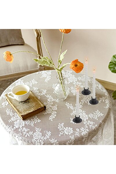 BIGTHREE 4pcs Retro Black Iron Taper Candle Holders (Vintage Round)