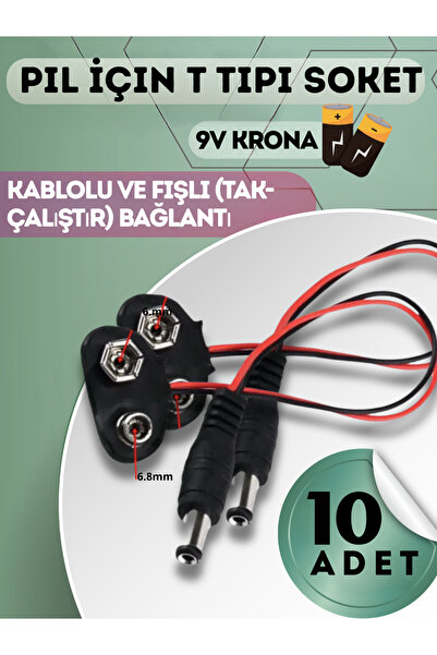 Arduino 10-adet 9V Krona Pil Bağlantı Başlığı, T-Tipi, Fişli