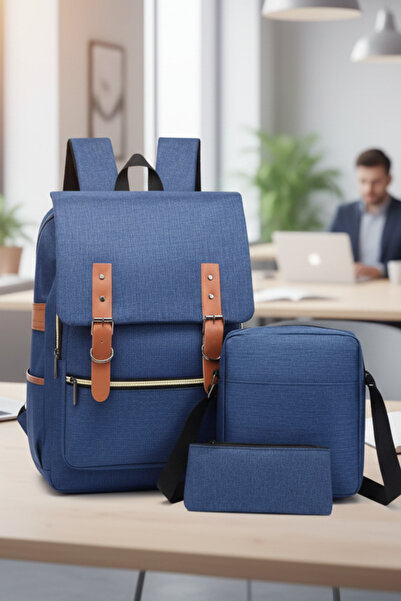 Muchmy 3 in 1 Canvas Backpack Set Mesh Pattern Casual Traveling Unisex Bags Set