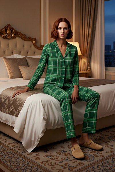 PayBuy Women's Plaid Shirt Collar Pajama Set Functional Durable Quality Comfortable Aesthetic Sport