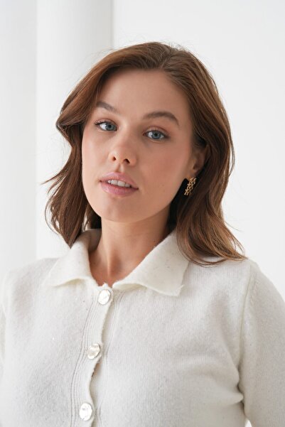 Noi Belis Soft Textured Short Sleeve Polo Neck Knitwear Cardigan Aw25Hi0064