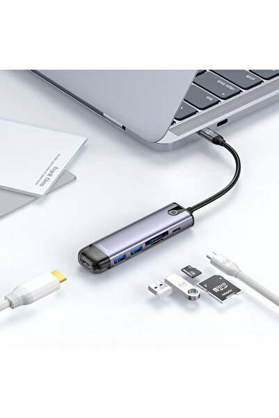 Mcdodo Type-C Hub with 2x USB, USB-C, SD/TF, HDMI 4K Mcdodo, gray, HU-7740