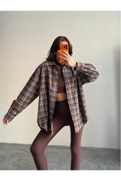 Be Best Women's Brown Oversized Plaid Shirt Be214